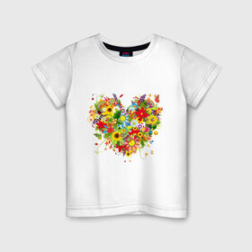 Детская футболка хлопок с принтом Сердце из полевых цветов в Белгороде, 100% хлопок | круглый вырез горловины, полуприлегающий силуэт, длина до линии бедер | любовь | праздник | сердце из полевых цветов | счастье | цветы