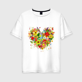 Женская футболка хлопок Oversize с принтом Сердце из полевых цветов в Белгороде, 100% хлопок | свободный крой, круглый ворот, спущенный рукав, длина до линии бедер
 | любовь | праздник | сердце из полевых цветов | счастье | цветы