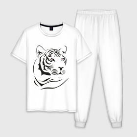 Мужская пижама хлопок с принтом тигр в Белгороде, 100% хлопок | брюки и футболка прямого кроя, без карманов, на брюках мягкая резинка на поясе и по низу штанин
 | Тематика изображения на принте: tattoo | tiger | тату | тигр | узор