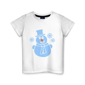 Детская футболка хлопок с принтом Веселый снеговичек в Белгороде, 100% хлопок | круглый вырез горловины, полуприлегающий силуэт, длина до линии бедер | веселый снеговичек | зима | новый год | снеговик | снеговичек | снежинка