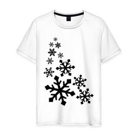 Мужская футболка хлопок с принтом Снежинки в Белгороде, 100% хлопок | прямой крой, круглый вырез горловины, длина до линии бедер, слегка спущенное плечо. | зима | снег | снегопад | снежинка | снежинки