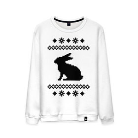Мужской свитшот хлопок с принтом Свитер с зайцем в Белгороде, 100% хлопок |  | Тематика изображения на принте: заяц | свитер | свитер с зайцем | снежинки | узор