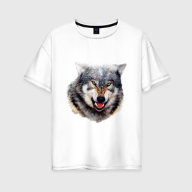 Женская футболка хлопок Oversize с принтом Волк в Белгороде, 100% хлопок | свободный крой, круглый ворот, спущенный рукав, длина до линии бедер
 | animals | mountain | wolf | волк | животные | прикольные картинки