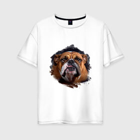 Женская футболка хлопок Oversize с принтом Бульдог в Белгороде, 100% хлопок | свободный крой, круглый ворот, спущенный рукав, длина до линии бедер
 | animals | dog | mountain | бульдог | животные | прикольные картинки | собака