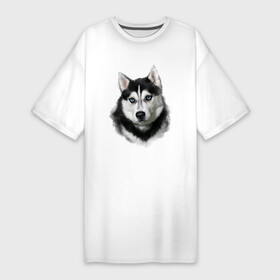 Платье-футболка хлопок с принтом Хаски в Белгороде,  |  | animals | dog | mountain | животные | прикольные картинки | собака | хаски