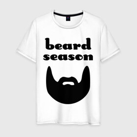 Мужская футболка хлопок с принтом beard season в Белгороде, 100% хлопок | прямой крой, круглый вырез горловины, длина до линии бедер, слегка спущенное плечо. | 