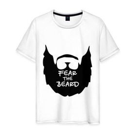 Мужская футболка хлопок с принтом Fear the beard в Белгороде, 100% хлопок | прямой крой, круглый вырез горловины, длина до линии бедер, слегка спущенное плечо. | борода