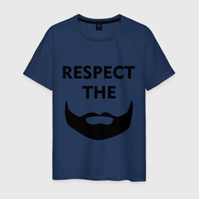 Мужская футболка хлопок с принтом Respect the beard в Белгороде, 100% хлопок | прямой крой, круглый вырез горловины, длина до линии бедер, слегка спущенное плечо. | 