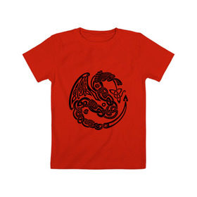 Детская футболка хлопок с принтом Кельтский дракон в Белгороде, 100% хлопок | круглый вырез горловины, полуприлегающий силуэт, длина до линии бедер | вязь | дракон | кельтский | кельты | трайбл | узор