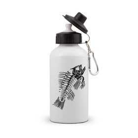 Бутылка спортивная с принтом Рыбий скелет в Белгороде, металл | емкость — 500 мл, в комплекте две пластиковые крышки и карабин для крепления | Тематика изображения на принте: скелет