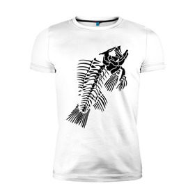 Мужская футболка премиум с принтом Рыбий скелет в Белгороде, 92% хлопок, 8% лайкра | приталенный силуэт, круглый вырез ворота, длина до линии бедра, короткий рукав | Тематика изображения на принте: скелет