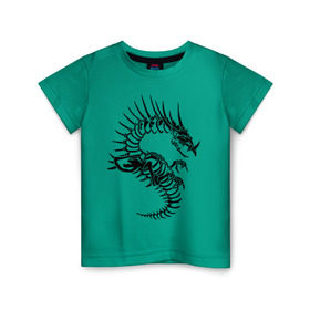 Детская футболка хлопок с принтом Костяной дракон (скелет) в Белгороде, 100% хлопок | круглый вырез горловины, полуприлегающий силуэт, длина до линии бедер | скелет