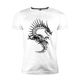 Мужская футболка премиум с принтом Костяной дракон (скелет) в Белгороде, 92% хлопок, 8% лайкра | приталенный силуэт, круглый вырез ворота, длина до линии бедра, короткий рукав | скелет