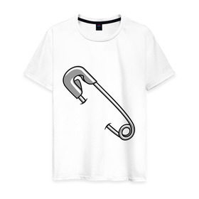 Мужская футболка хлопок с принтом Английская булавка в Белгороде, 100% хлопок | прямой крой, круглый вырез горловины, длина до линии бедер, слегка спущенное плечо. | safety pin | английская булавка | булавка | булавочка
