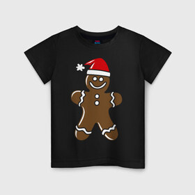 Детская футболка хлопок с принтом Печенька в Белгороде, 100% хлопок | круглый вырез горловины, полуприлегающий силуэт, длина до линии бедер | новый год | печенька | человечик | шапка