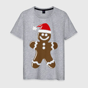 Мужская футболка хлопок с принтом Печенька в Белгороде, 100% хлопок | прямой крой, круглый вырез горловины, длина до линии бедер, слегка спущенное плечо. | новый год | печенька | человечик | шапка