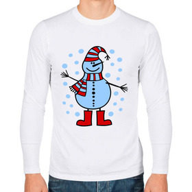 Мужской лонгслив хлопок с принтом Веселый снеговик в Белгороде, 100% хлопок |  | веселый снеговик | зима | новый год | снег | снеговик | снежинки