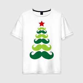 Женская футболка хлопок Oversize с принтом Елка - усы в Белгороде, 100% хлопок | свободный крой, круглый ворот, спущенный рукав, длина до линии бедер
 | елка | елка   усы | звезда | новый год | усы