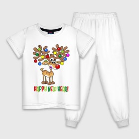 Детская пижама хлопок с принтом Олень с шариками в Белгороде, 100% хлопок |  брюки и футболка прямого кроя, без карманов, на брюках мягкая резинка на поясе и по низу штанин
 | new year | игрушки | новый год | олень | шарики