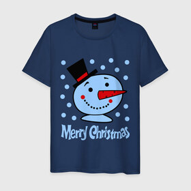 Мужская футболка хлопок с принтом Merry christmas в Белгороде, 100% хлопок | прямой крой, круглый вырез горловины, длина до линии бедер, слегка спущенное плечо. | 2014 | merry christmas | зима | новый год | с новым годом | с рождеством | снег | снеговик