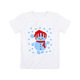 Детская футболка хлопок с принтом Снеговик и снегопад в Белгороде, 100% хлопок | круглый вырез горловины, полуприлегающий силуэт, длина до линии бедер | новый год | подарок | снег | снеговик | снеговичок | снежок