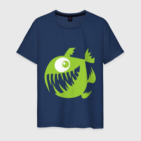 Мужская футболка хлопок с принтом Рыба в Белгороде, 100% хлопок | прямой крой, круглый вырез горловины, длина до линии бедер, слегка спущенное плечо. | пиранья | рыба | рыбеха | рыбина | рыбка