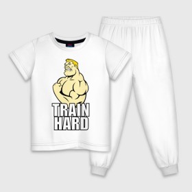 Детская пижама хлопок с принтом Train hard (тренируйся усердно) в Белгороде, 100% хлопок |  брюки и футболка прямого кроя, без карманов, на брюках мягкая резинка на поясе и по низу штанин
 | 