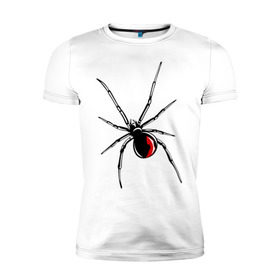 Мужская футболка премиум с принтом Черная вдова в Белгороде, 92% хлопок, 8% лайкра | приталенный силуэт, круглый вырез ворота, длина до линии бедра, короткий рукав | паук | тарантул | черная вдова | черная вдованасекомые