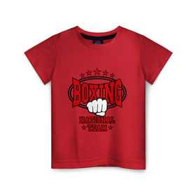 Детская футболка хлопок с принтом Boxing national team в Белгороде, 100% хлопок | круглый вырез горловины, полуприлегающий силуэт, длина до линии бедер | Тематика изображения на принте: кикбоксинг