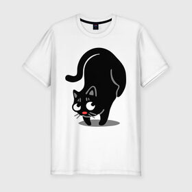 Мужская футболка премиум с принтом Баланс в Белгороде, 92% хлопок, 8% лайкра | приталенный силуэт, круглый вырез ворота, длина до линии бедра, короткий рукав | cat | баланс | киса | кот | коты | кошка | кошки | няш
