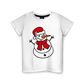 Детская футболка хлопок с принтом Снеговик в Белгороде, 100% хлопок | круглый вырез горловины, полуприлегающий силуэт, длина до линии бедер | 2014 | веселый снеговик | зима | снег | снеговик | снеговикновый год | снежинки
