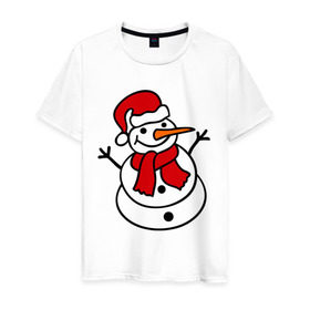 Мужская футболка хлопок с принтом Снеговик в Белгороде, 100% хлопок | прямой крой, круглый вырез горловины, длина до линии бедер, слегка спущенное плечо. | 2014 | веселый снеговик | зима | снег | снеговик | снеговикновый год | снежинки