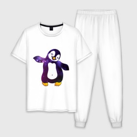 Мужская пижама хлопок с принтом Пингвин просто космос в Белгороде, 100% хлопок | брюки и футболка прямого кроя, без карманов, на брюках мягкая резинка на поясе и по низу штанин
 | пингвин