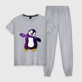 Женская пижама хлопок с принтом Пингвин просто космос в Белгороде, 100% хлопок | брюки и футболка прямого кроя, без карманов, на брюках мягкая резинка на поясе и по низу штанин | пингвин