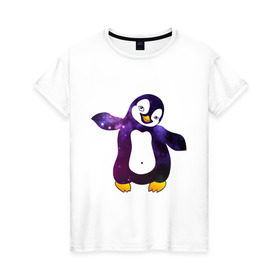 Женская футболка хлопок с принтом Пингвин просто космос в Белгороде, 100% хлопок | прямой крой, круглый вырез горловины, длина до линии бедер, слегка спущенное плечо | пингвин