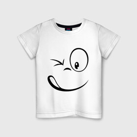 Детская футболка хлопок с принтом Смайл подмигивает в Белгороде, 100% хлопок | круглый вырез горловины, полуприлегающий силуэт, длина до линии бедер | глаз | лицо | подмигивает | смайл | смайлик | упс | шок