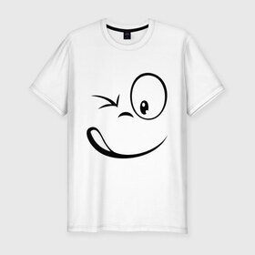 Мужская футболка премиум с принтом Смайл подмигивает в Белгороде, 92% хлопок, 8% лайкра | приталенный силуэт, круглый вырез ворота, длина до линии бедра, короткий рукав | глаз | лицо | подмигивает | смайл | смайлик | упс | шок