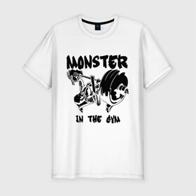 Мужская футболка премиум с принтом Monster in the gym в Белгороде, 92% хлопок, 8% лайкра | приталенный силуэт, круглый вырез ворота, длина до линии бедра, короткий рукав | monster in the gym | силовой спорт | спорт