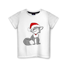 Детская футболка хлопок с принтом Новогодний Лисёнок в Белгороде, 100% хлопок | круглый вырез горловины, полуприлегающий силуэт, длина до линии бедер | happy | new year | в шапке | лис | рождество