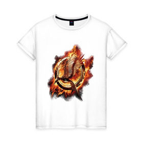 Женская футболка хлопок с принтом Пламя в Белгороде, 100% хлопок | прямой крой, круглый вырез горловины, длина до линии бедер, слегка спущенное плечо | the hunger games | голодные игры | и вспыхнет пламя | кино | огонь | пламя | птица | фильм