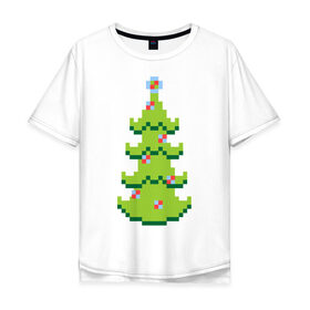 Мужская футболка хлопок Oversize с принтом Пиксельная елка в Белгороде, 100% хлопок | свободный крой, круглый ворот, “спинка” длиннее передней части | 8 bit | елочка | ель | новогодняя елка | пиксели | пиксельный | с новым годом | с рождеством