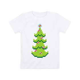 Детская футболка хлопок с принтом Пиксельная елка в Белгороде, 100% хлопок | круглый вырез горловины, полуприлегающий силуэт, длина до линии бедер | 8 bit | елочка | ель | новогодняя елка | пиксели | пиксельный | с новым годом | с рождеством