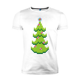 Мужская футболка премиум с принтом Пиксельная елка в Белгороде, 92% хлопок, 8% лайкра | приталенный силуэт, круглый вырез ворота, длина до линии бедра, короткий рукав | 8 bit | елочка | ель | новогодняя елка | пиксели | пиксельный | с новым годом | с рождеством