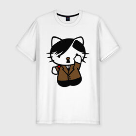 Мужская футболка премиум с принтом Kitty Hitler в Белгороде, 92% хлопок, 8% лайкра | приталенный силуэт, круглый вырез ворота, длина до линии бедра, короткий рукав | kitty hitler | кошки | прикольные картинки