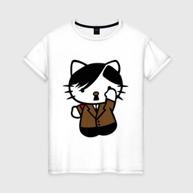 Женская футболка хлопок с принтом Kitty Hitler в Белгороде, 100% хлопок | прямой крой, круглый вырез горловины, длина до линии бедер, слегка спущенное плечо | kitty hitler | кошки | прикольные картинки