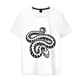 Мужская футболка хлопок с принтом Силуэт змеи в Белгороде, 100% хлопок | прямой крой, круглый вырез горловины, длина до линии бедер, слегка спущенное плечо. | животные | змеиная кожа | змея | прикольные картинки | силуэт змеи