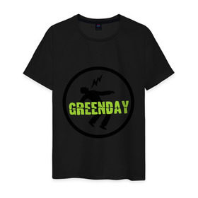 Мужская футболка хлопок с принтом Green Day Circle в Белгороде, 100% хлопок | прямой крой, круглый вырез горловины, длина до линии бедер, слегка спущенное плечо. | green day circle | зеленый день | музыка | рок