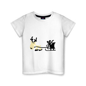 Детская футболка хлопок с принтом Новогодний олень в Белгороде, 100% хлопок | круглый вырез горловины, полуприлегающий силуэт, длина до линии бедер | Тематика изображения на принте: новогодний | олень | рождество | сани