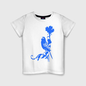 Детская футболка хлопок с принтом Птичка на цветочке в Белгороде, 100% хлопок | круглый вырез горловины, полуприлегающий силуэт, длина до линии бедер | птичка | птичка на цветочке | птичка поет | сад | соловей