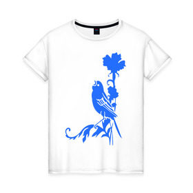 Женская футболка хлопок с принтом Птичка на цветочке в Белгороде, 100% хлопок | прямой крой, круглый вырез горловины, длина до линии бедер, слегка спущенное плечо | птичка | птичка на цветочке | птичка поет | сад | соловей
